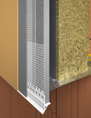 Profil goutte d’eau PVC avec trame intégré pour systèmes d’isolation thermique par l’extérieur (ITE).